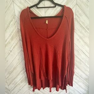 Free People Rust colored waffle knit long sleeve shirt